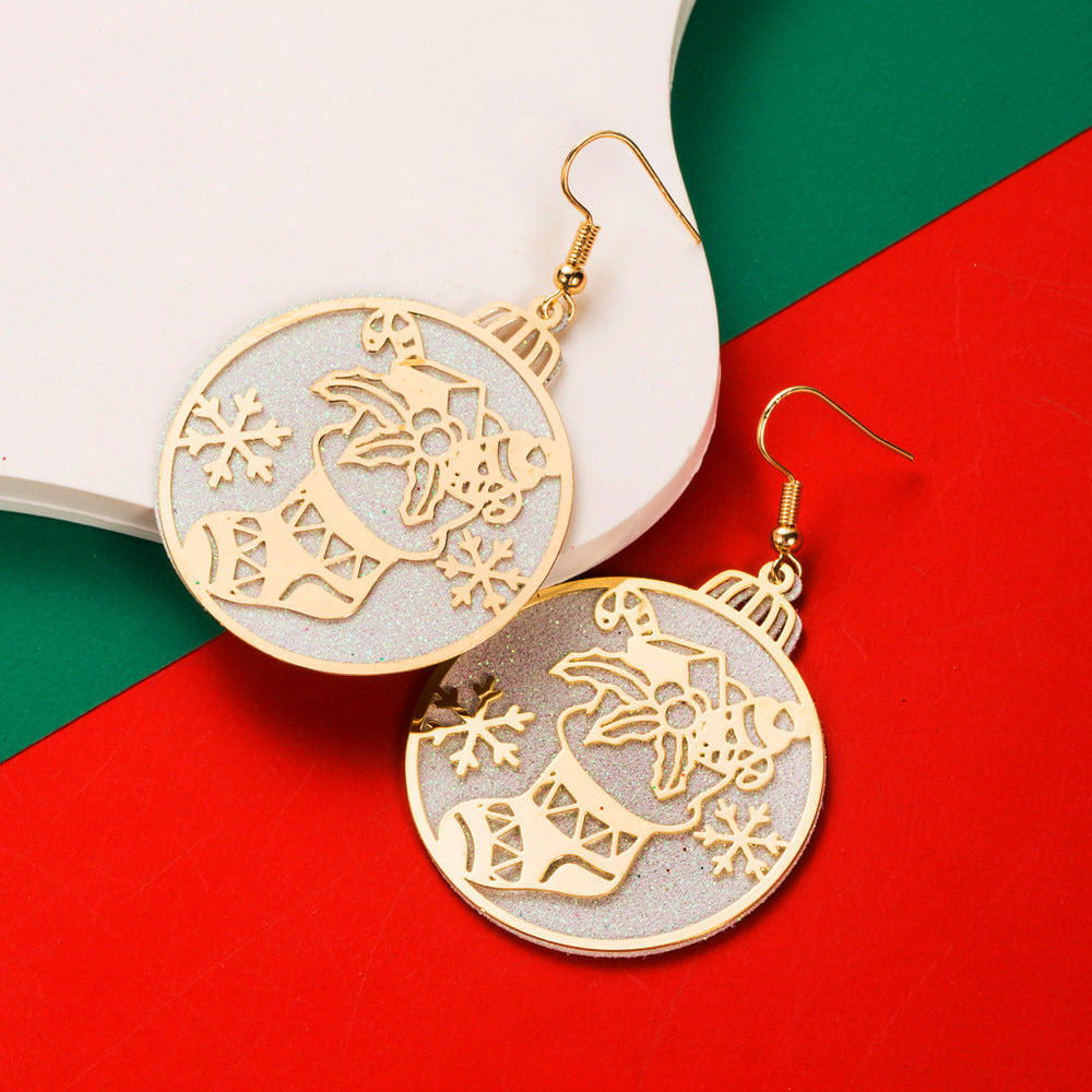 Wholesale Christmas Carved Cut-out Double-layer Alloy Glitter Earrings