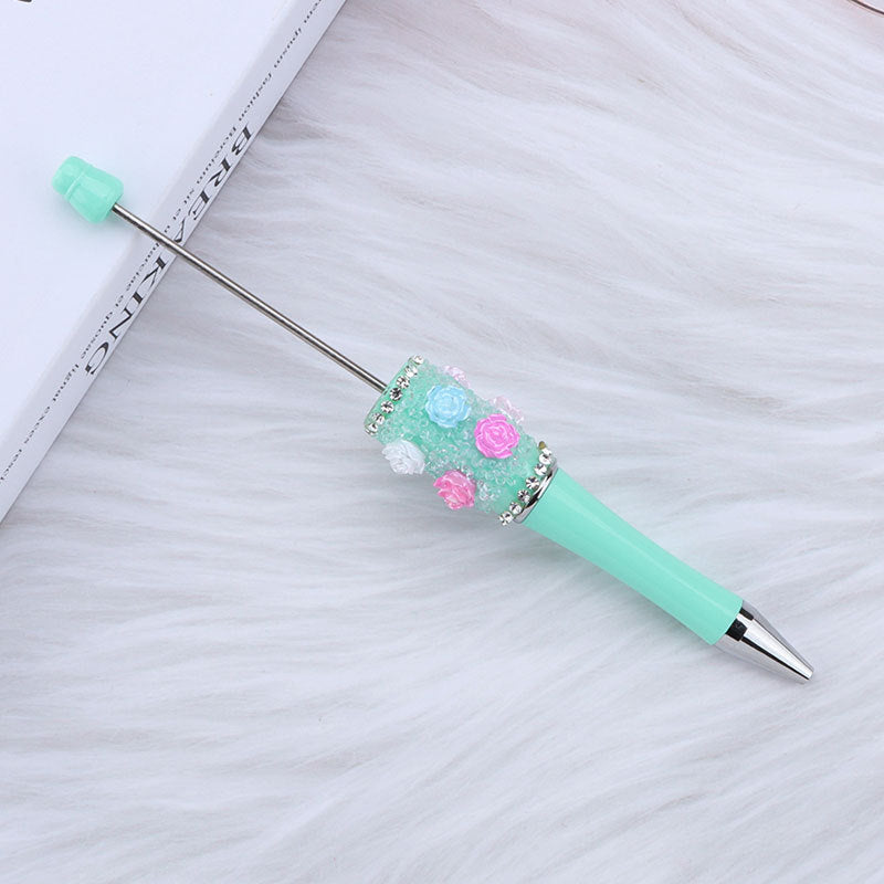 Wholesale 50pcs DIY Rose Flower Sugar Diamond Small Flower Embellishment Creative Beaded Round Bead Cute Pen