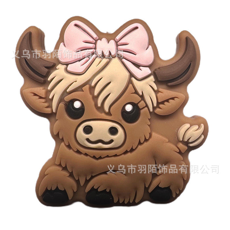 Wholesale 10pcs Cartoon Animal Cow Silicone Beads