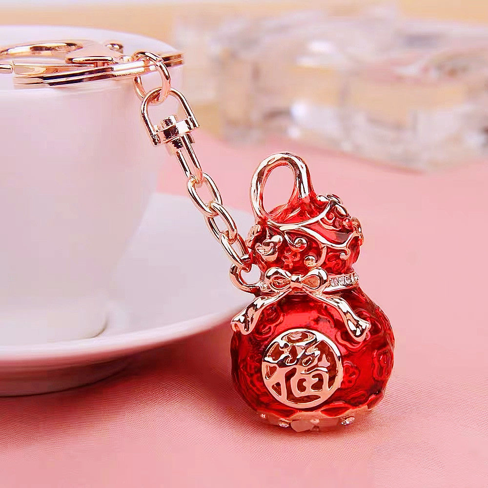 Wholesale Metal Pink Rhinestone Lucky Bag Keychain Chinese Style Car Key Accessory For Women Gift