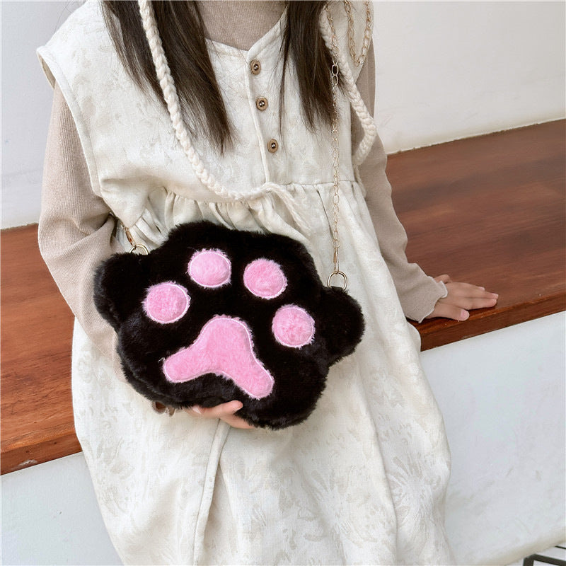 Wholesale Plush Bear Paw Chain Plush Shoulder Crossbody Bag