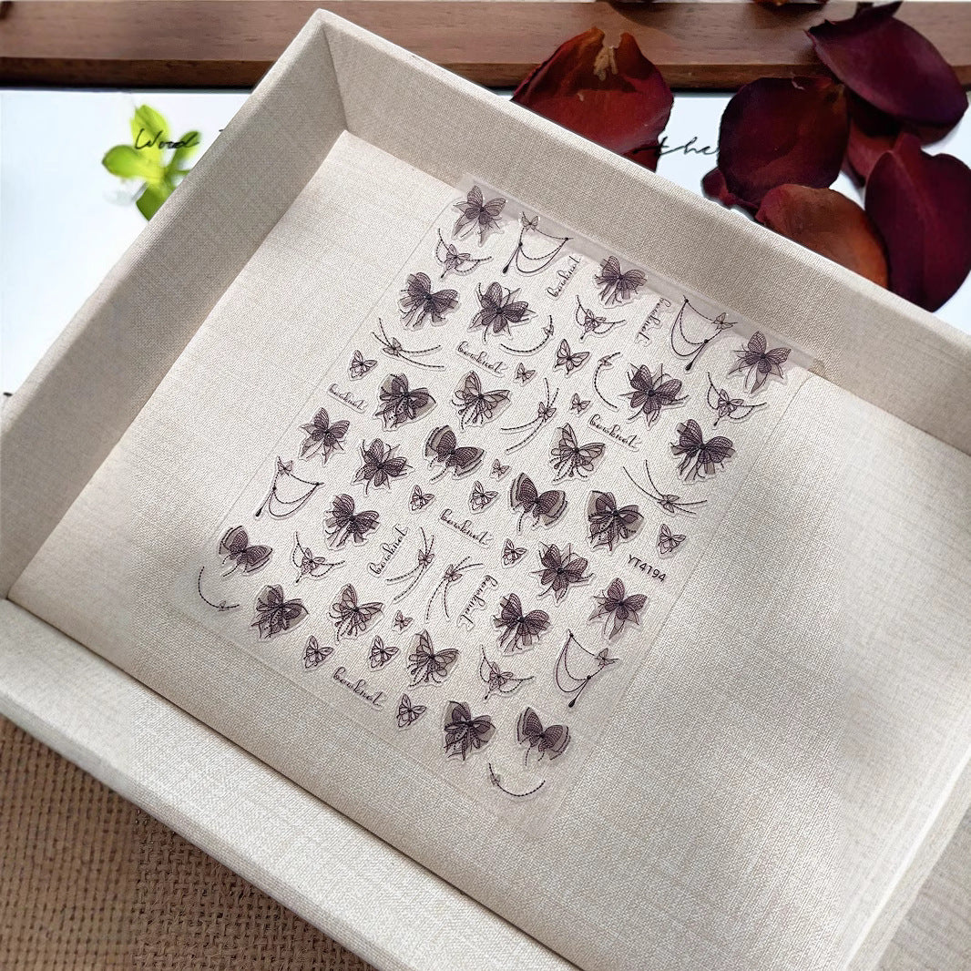 Wholesale Nail art stickers bronzing ink bow Phnom Penh vintage gradient ribbon embossed flat nail decals