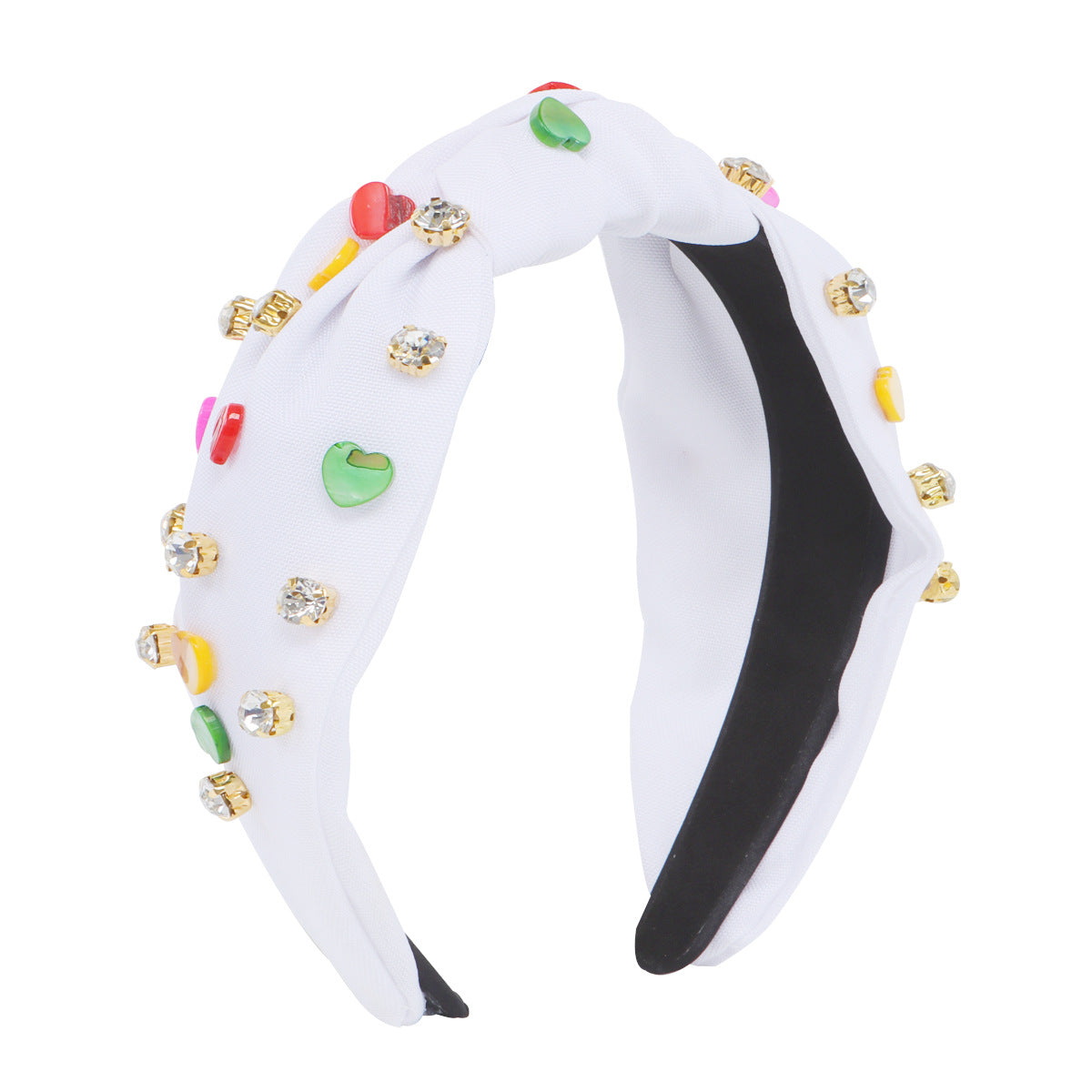Wholesale Valentine's Day Creative Colorful Heart Diamond Knotted Fabric Multicolor Headband