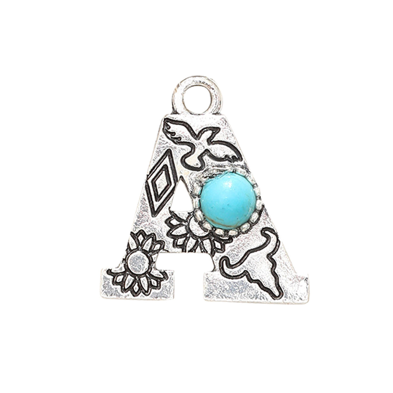 Wholesale of Western Wind Letter Natural Turquoise Alloy Letter Keychain Accessories