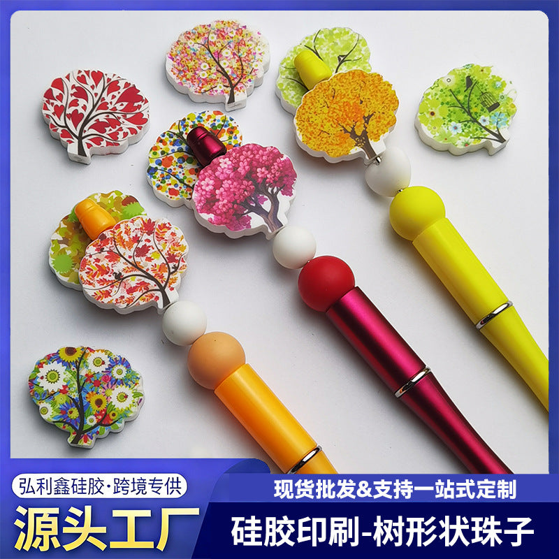 Wholesale 30pcs Colorful and diverse tree shaped flower printing Focal Beads