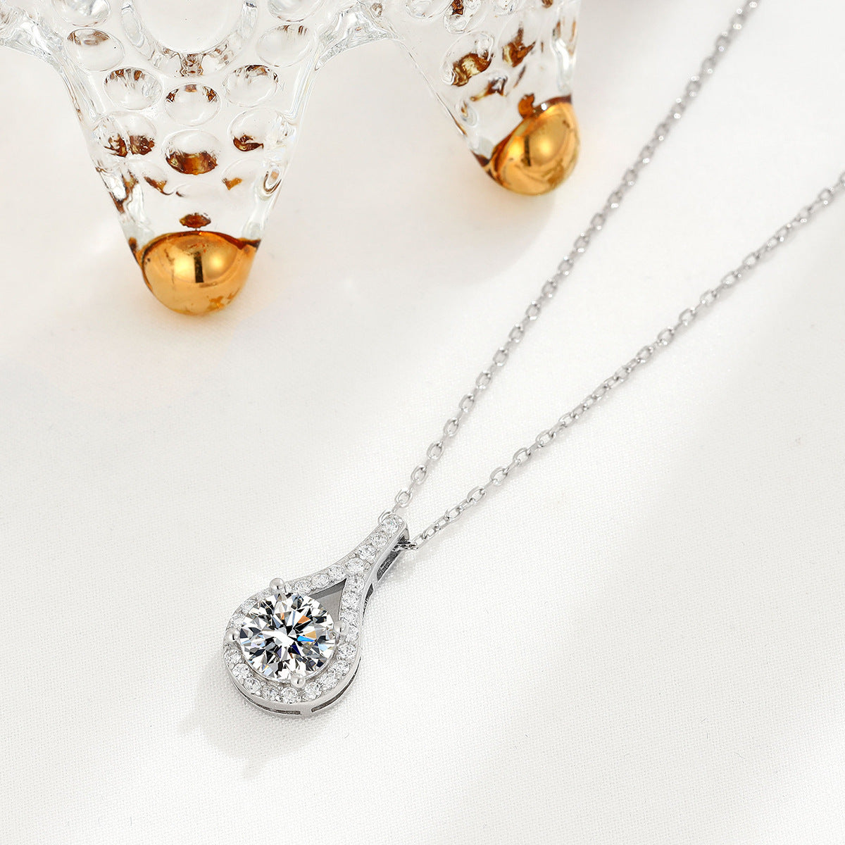 Wholesale Diamond Inlaid Droplet Sterling Silver Necklace