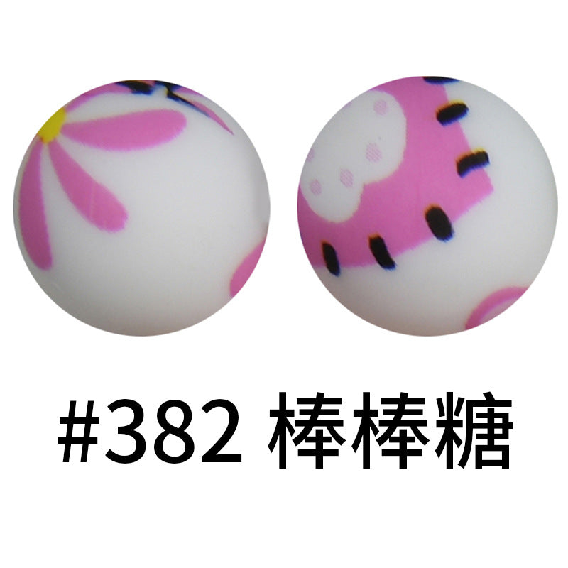 Wholesale 50pcs 16mm Print Silicone Beads Colorful Silicone Water Transfer Beads