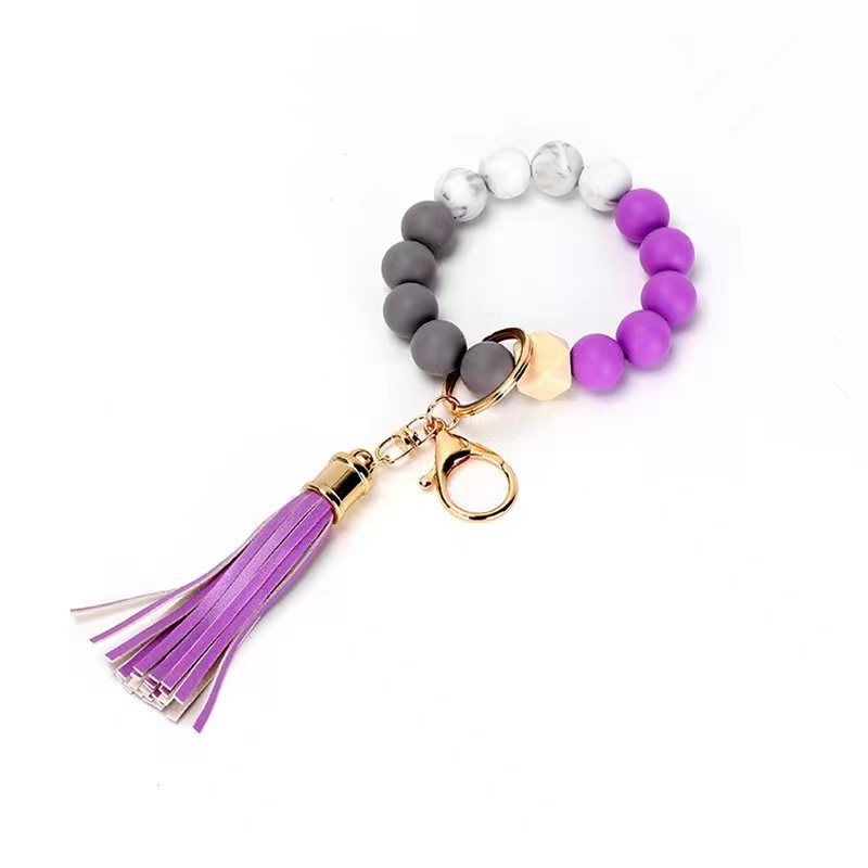 Wholesale Silicone Beads Solid Wood Beads PU Tassel Bracelet Keychain