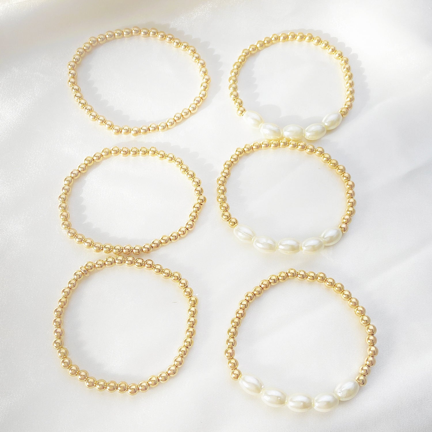Wholesale Simple Imitation Pearl Set Geometric Round Beads Splicing Metal Bracelet