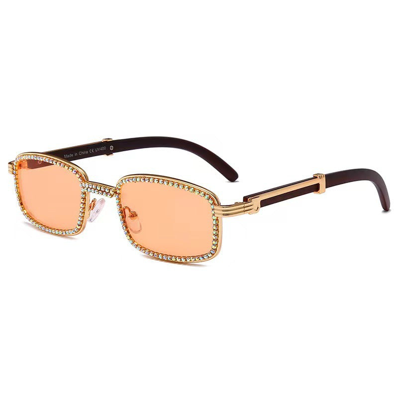Wholesale Trend Small Square Diamond Chain Metal Retro European and American Sunglasses Women