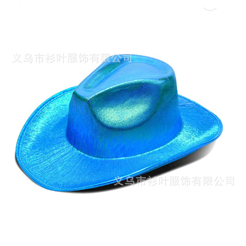 Wholesale Halloween Party Pink Fluorescent Colorful Denim Cowboy Hat Laser Combination Style Phantom Cowboy Hat Adult Costume Accessory