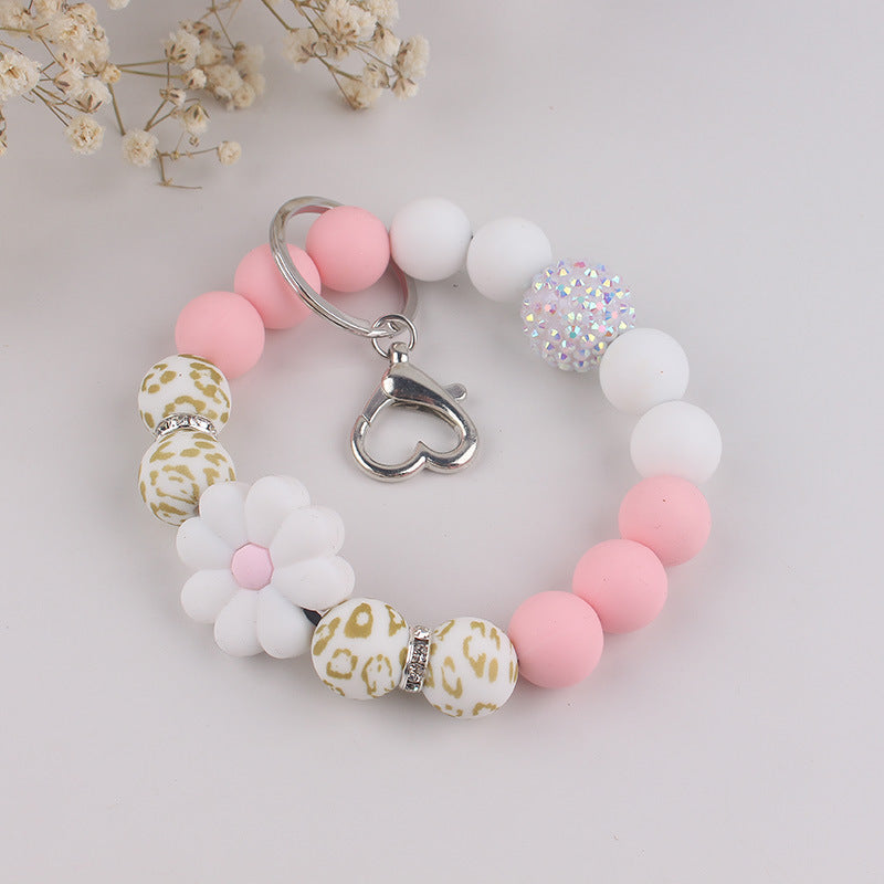 Wholesale Silicone Bead Bracelet Spring Summer Daisy Wrist Keychain