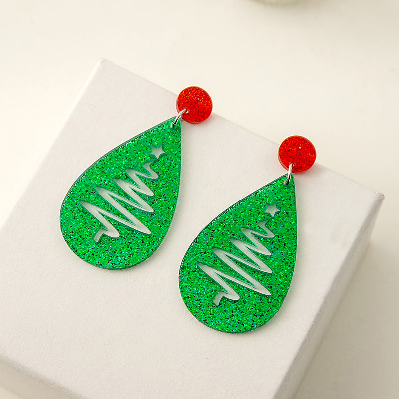 Wholesale Leaves Hollow Christmas Tree Sequin Drop Earrings Niche Round  Acrylic Earrings