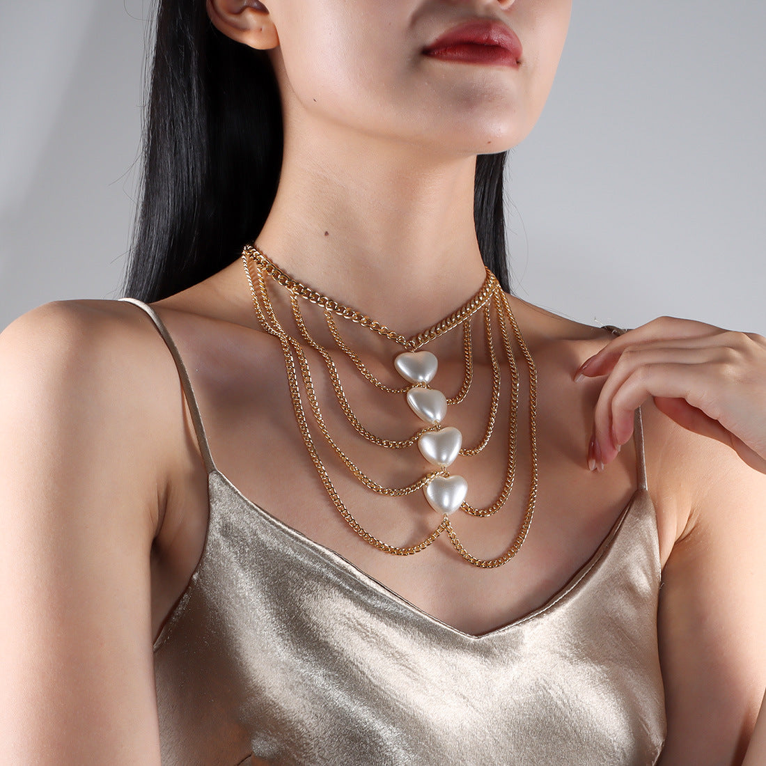 Wholesale  Tassel Peach Heart Imitation Pearl Peach Heart  Necklace