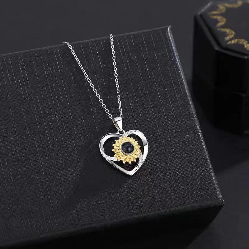 Wholesale Sunflower Love Copper Plated Projection Necklaces