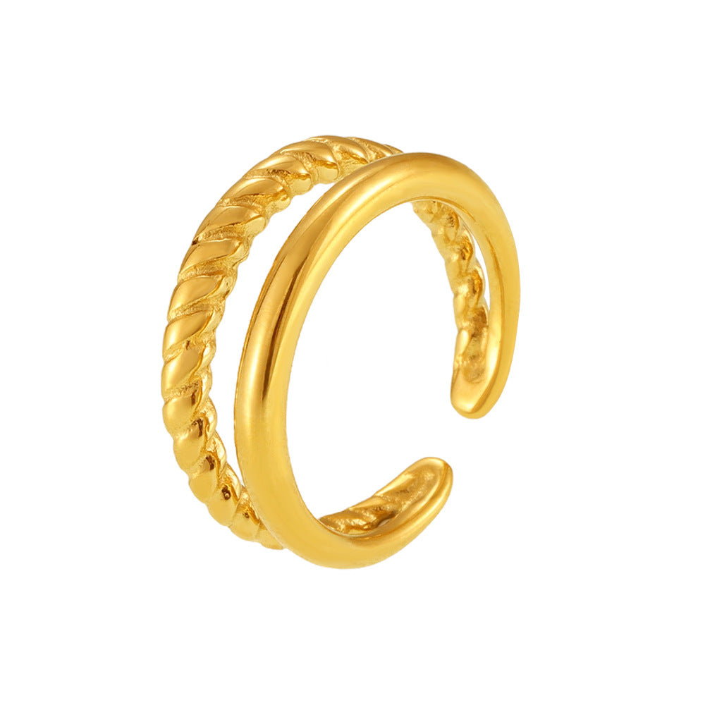 Wholesale Gold-plated twisted double-layer open stainless steel ring
