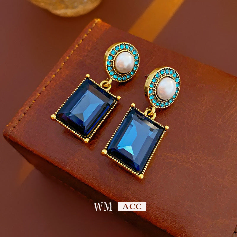 Wholesale Silver Needle Wrinkled Blue Irregular Metal Earrings