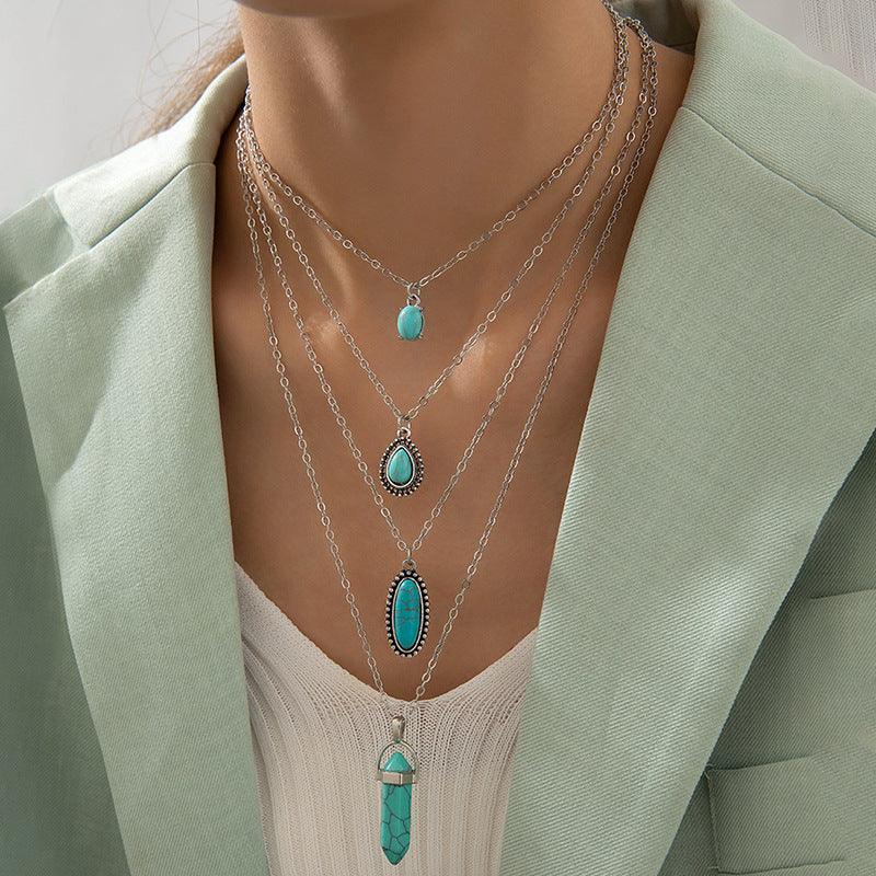 Wholesale Bohemian Style Vintage Turquoise Flower Necklace