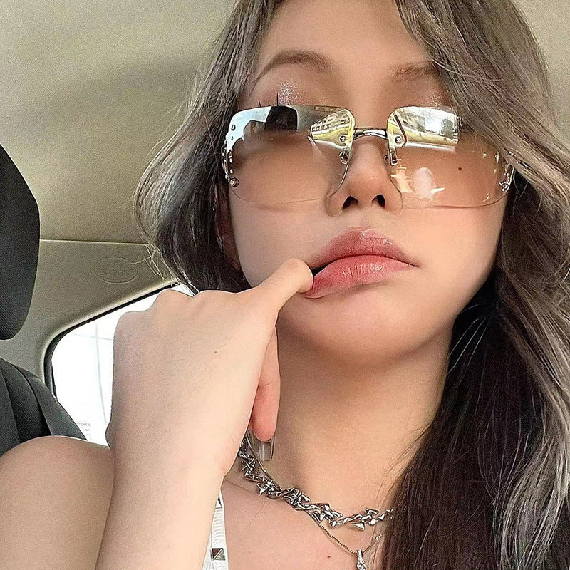 Wholesale Women's diamond-studded rectangular sunglasses