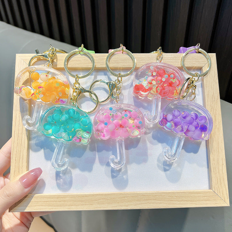 Wholesale Cartoon Oil Bubble Beads Umbrella Acrylic Quicksand Bottle Keychain