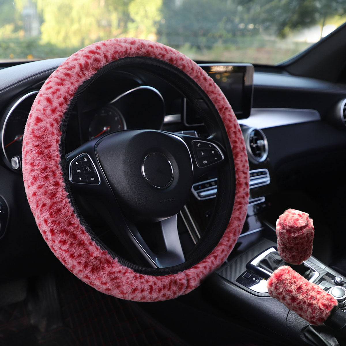 Wholesale Leopard Print Plush Elastic Band Without Inner Ring Car Steering Wheel Cover