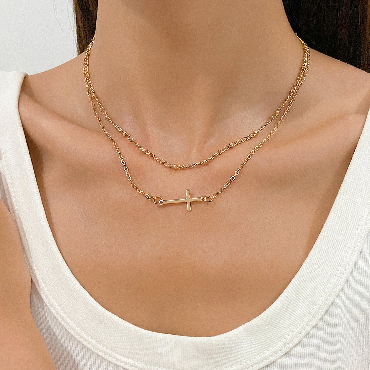 Wholesale Female Cross Creative Design Geometric Lockbone Punk Hip-hop Necklace Chain