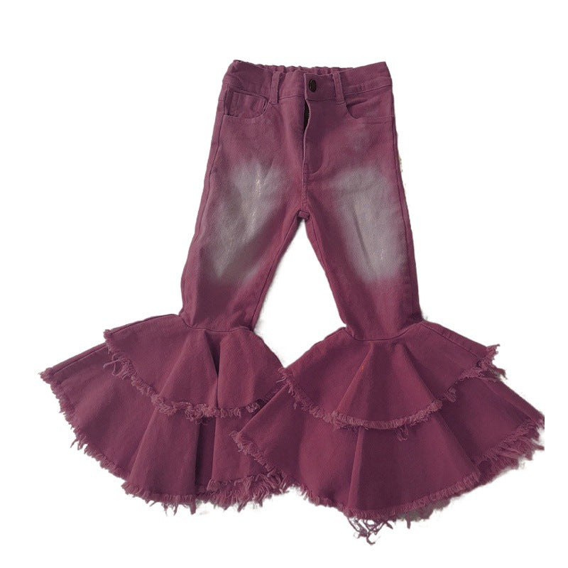 Wholesale Polyester Slim Fit Kids Girls Jeans Comfortable Double Layer Flares