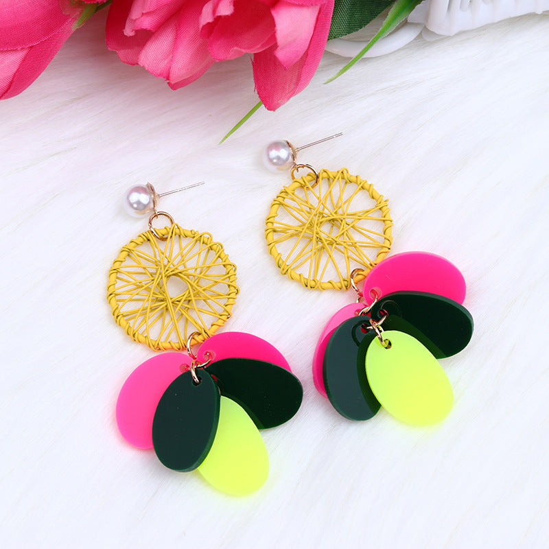 Wholesale Pearl Colored Woven Circular Acrylic Earrings
