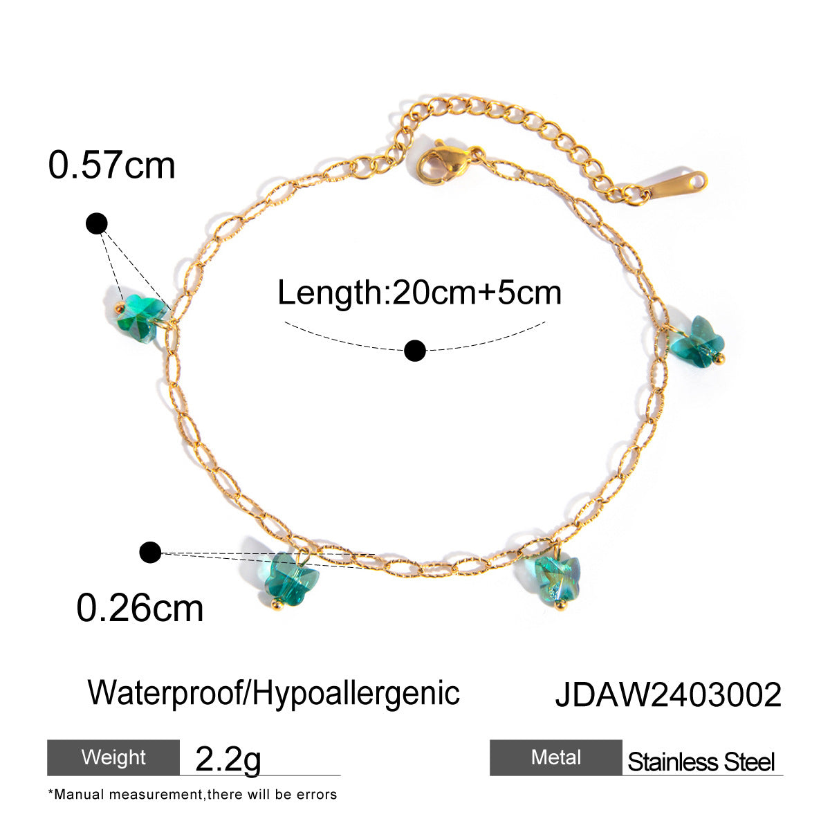 Wholesale Summer Fashion Temperament Colorful Oil Drop Butterfly 16k Gold Stainless Steel Anklet