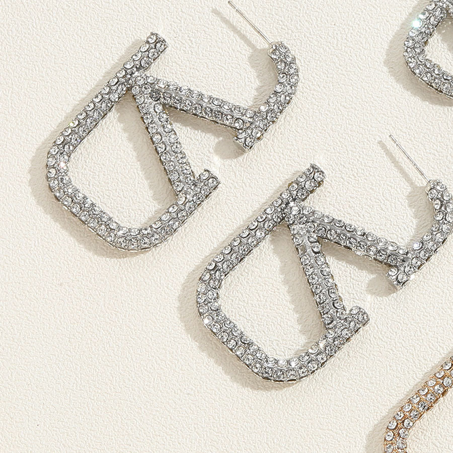 Wholesale Letter V Full Diamond Alloy Letter Stud Earrings