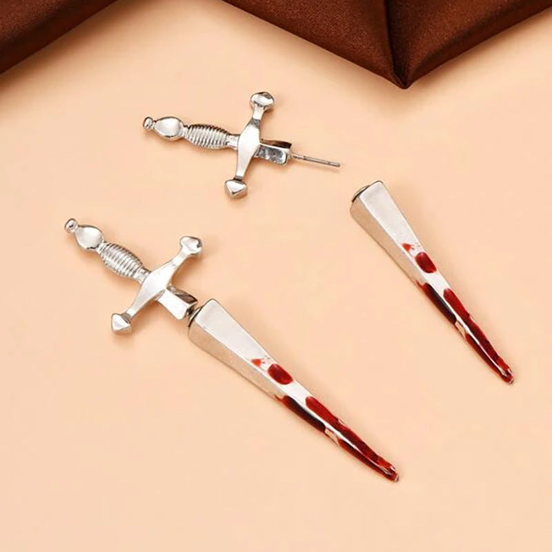 Wholesale Gothic Sword Earrings Retro Cross Bloodstained Dagger Earrings