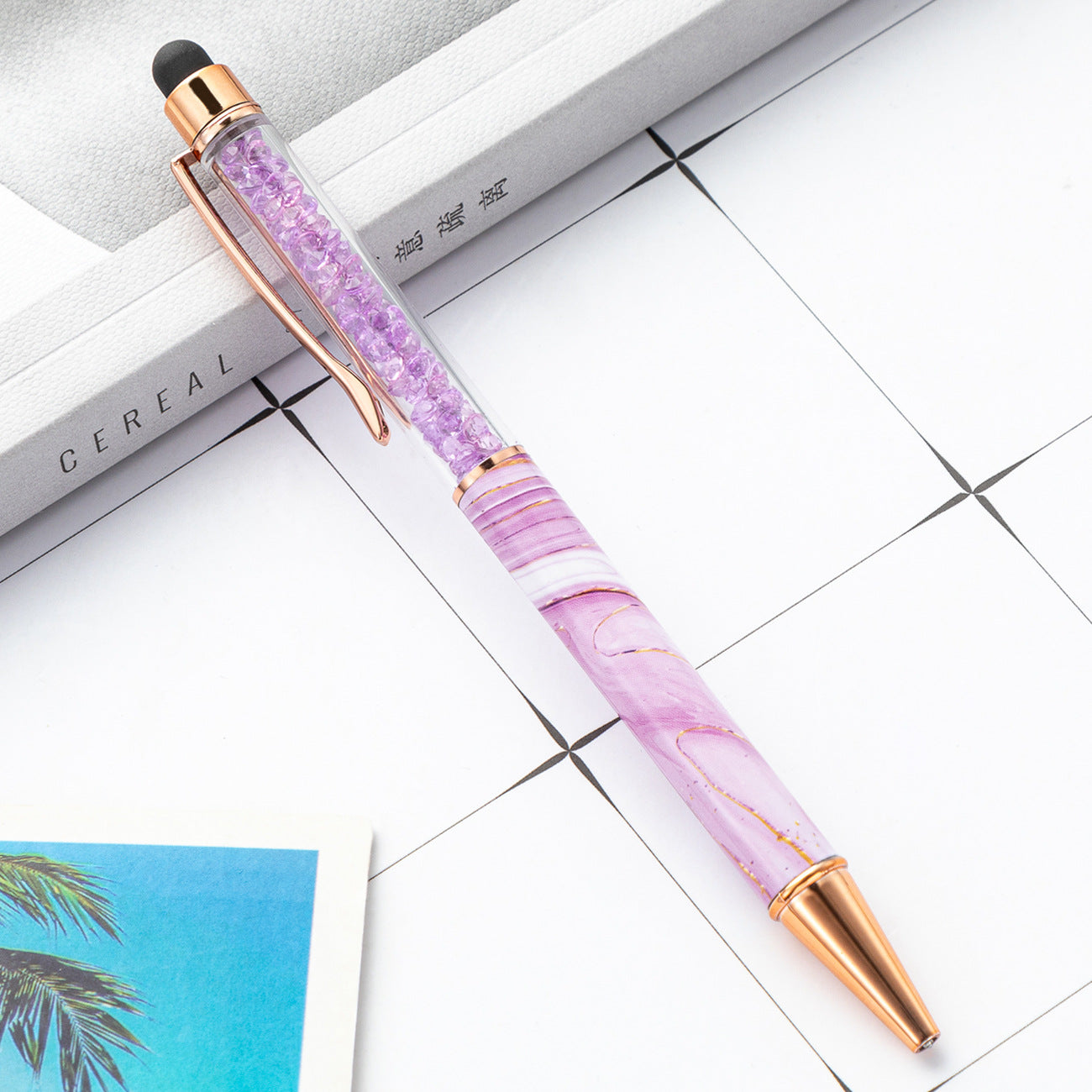 Wholesale Rotating Touch Screen Crystal Pen Marble Pattern Fashion Metal Pen