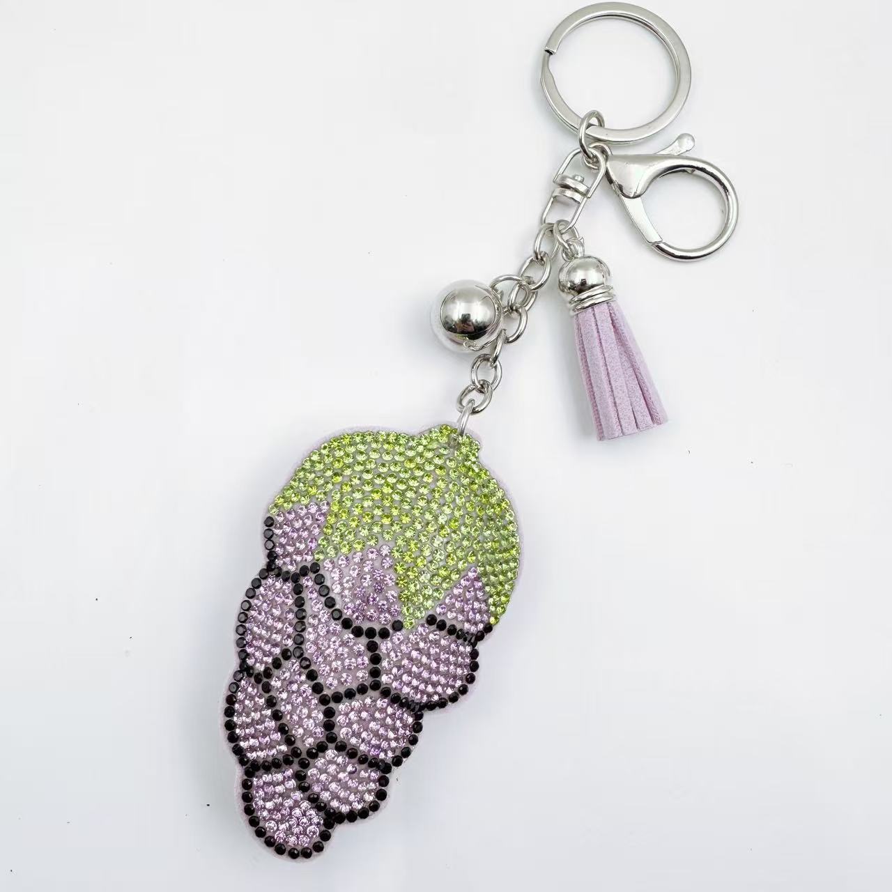 Wholesale Zinc Alloy Rhinestone Fruit Keychain Purple Boutique Resale Gift For Bags And