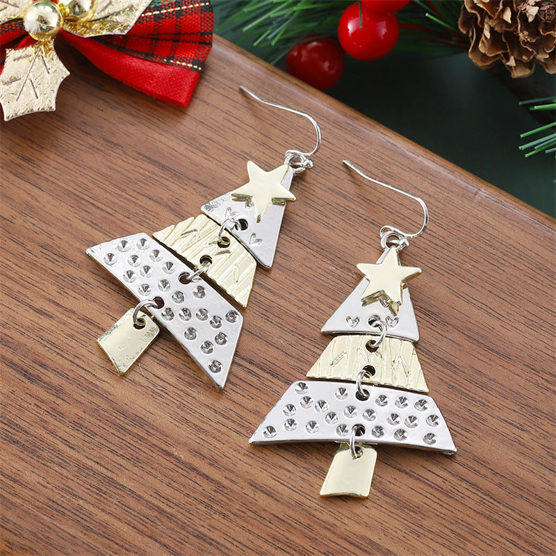 Wholesale hot-selling fashion two-color Christmas tree earrings necklace personalized creative exaggerated holiday carnival jewelry