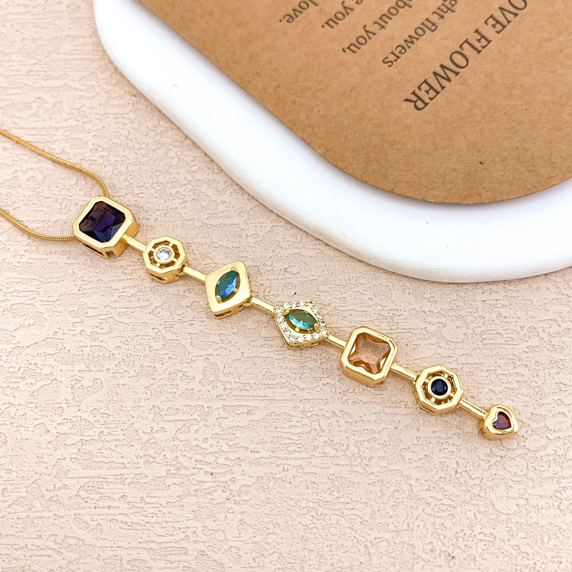 Wholesale Colorful Square Geometric Smart Titanium Steel Necklace Niche Luxury Versatile Accessories