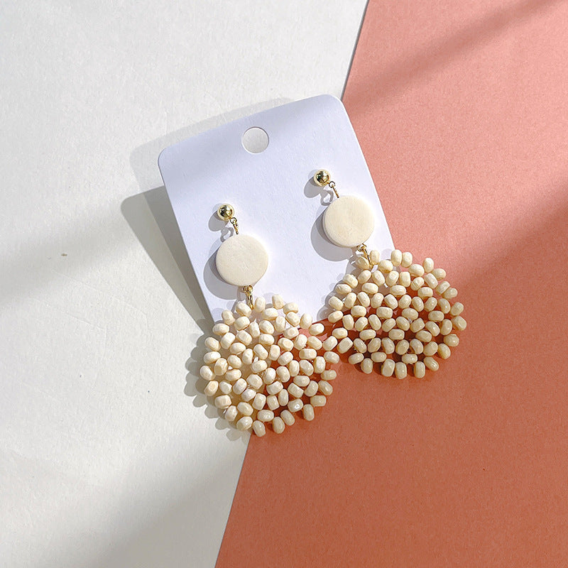 Wholesale Wooden Beads Braided Geometric Round Stud Earrings