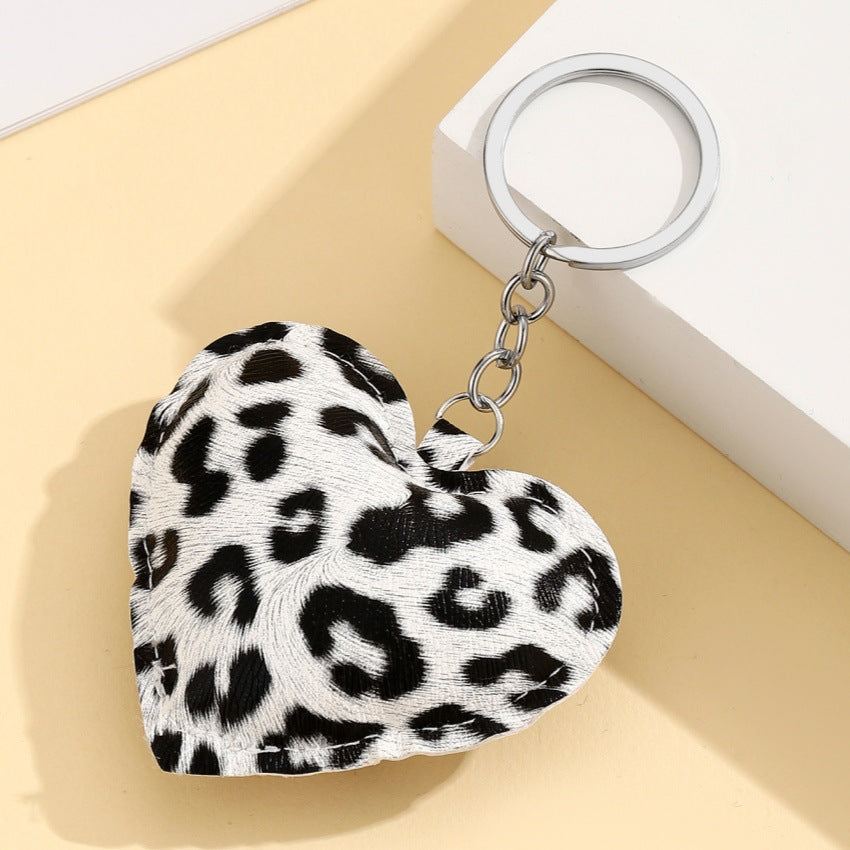 Wholesale PU Leopard Print Cotton Filled Heart Keychain Pendant
