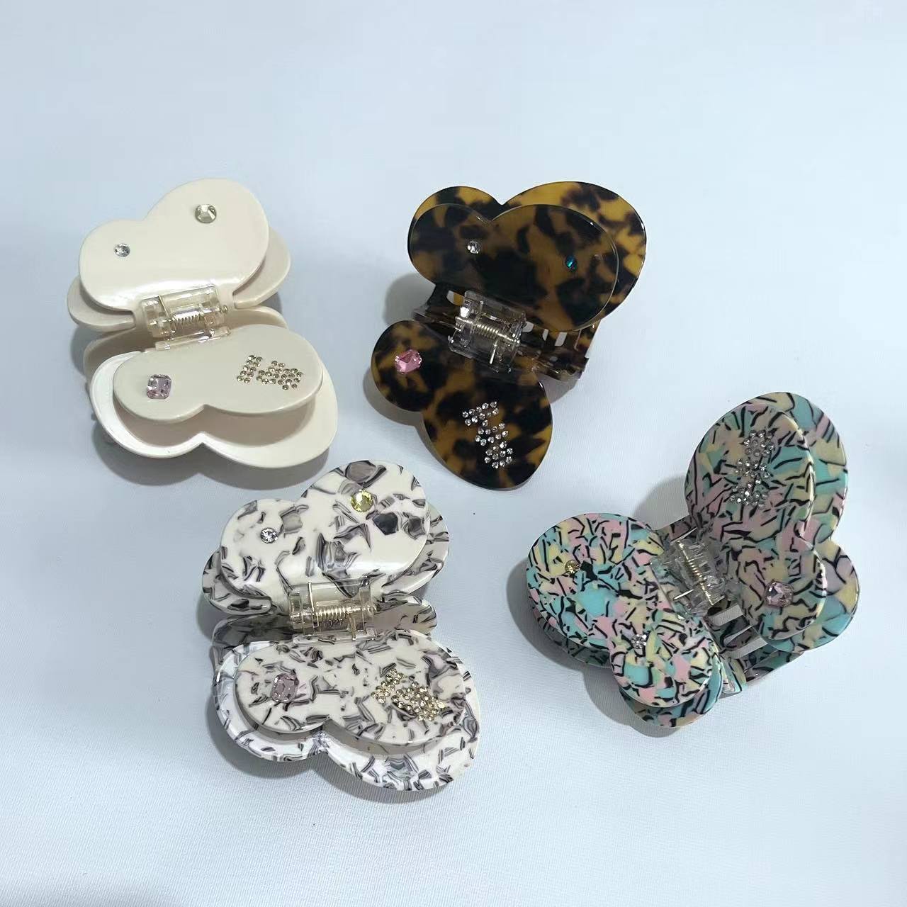 Wholesale Acetic Acid Rhinestone Hairpin  Butterfly Clip Girl Shark Clip