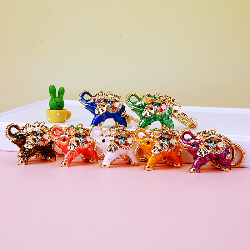 Wholesale Crystal studded diamond elephant cute metal keychain