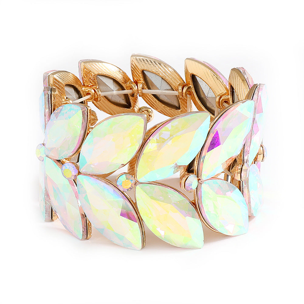 Wholesale Alloy Electroplated Elastic Bracelet Golden White Fashion Jewelry Accessory For Everyday Casual Wear
