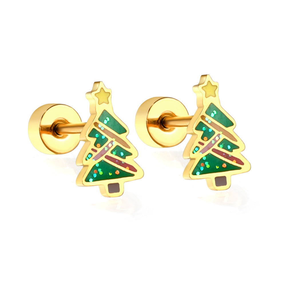 Wholesale Christmas stainless steel Christmas tree earrings