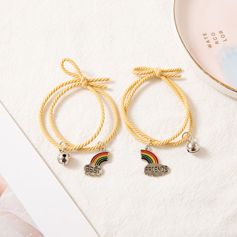 Wholesale Rainbow Bell Bracelet for Girlfriends One Pair Simple Rainbow Cloud Stitching Friendship Bracelet