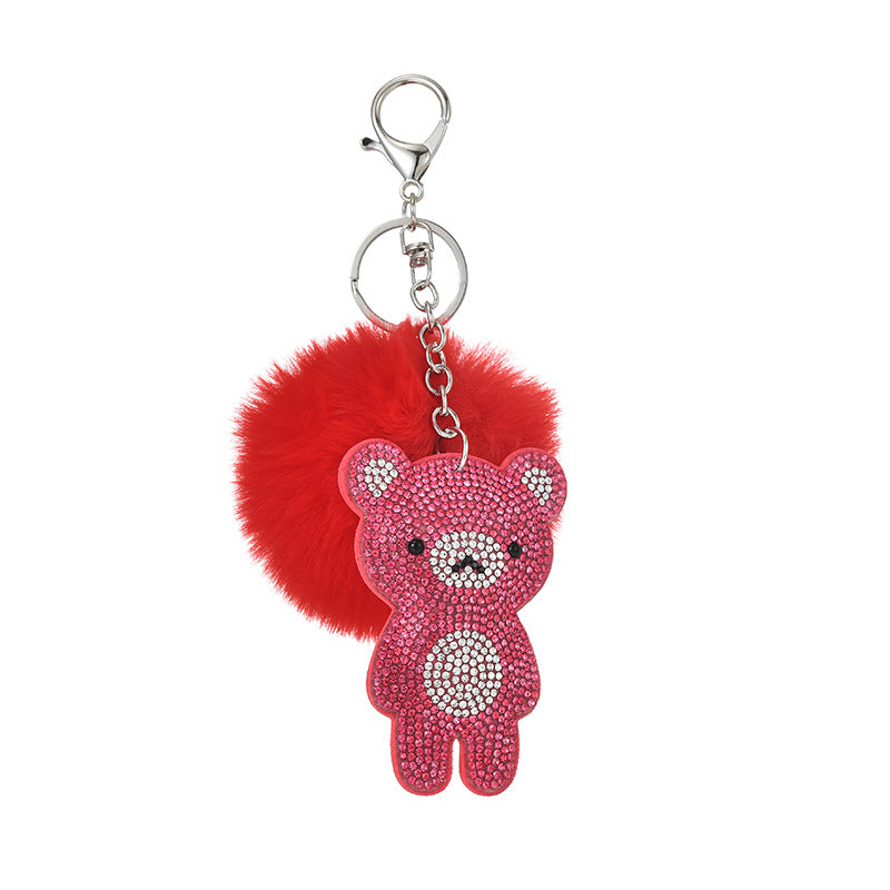 Wholesale Cute Little Bear Plush Ball Rhinestones Pom Pom
 Keychain