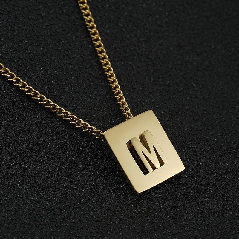 Wholesale Titanium Steel 26 English Letters 18K Stainless Steel Square Necklace Clavicle Chain