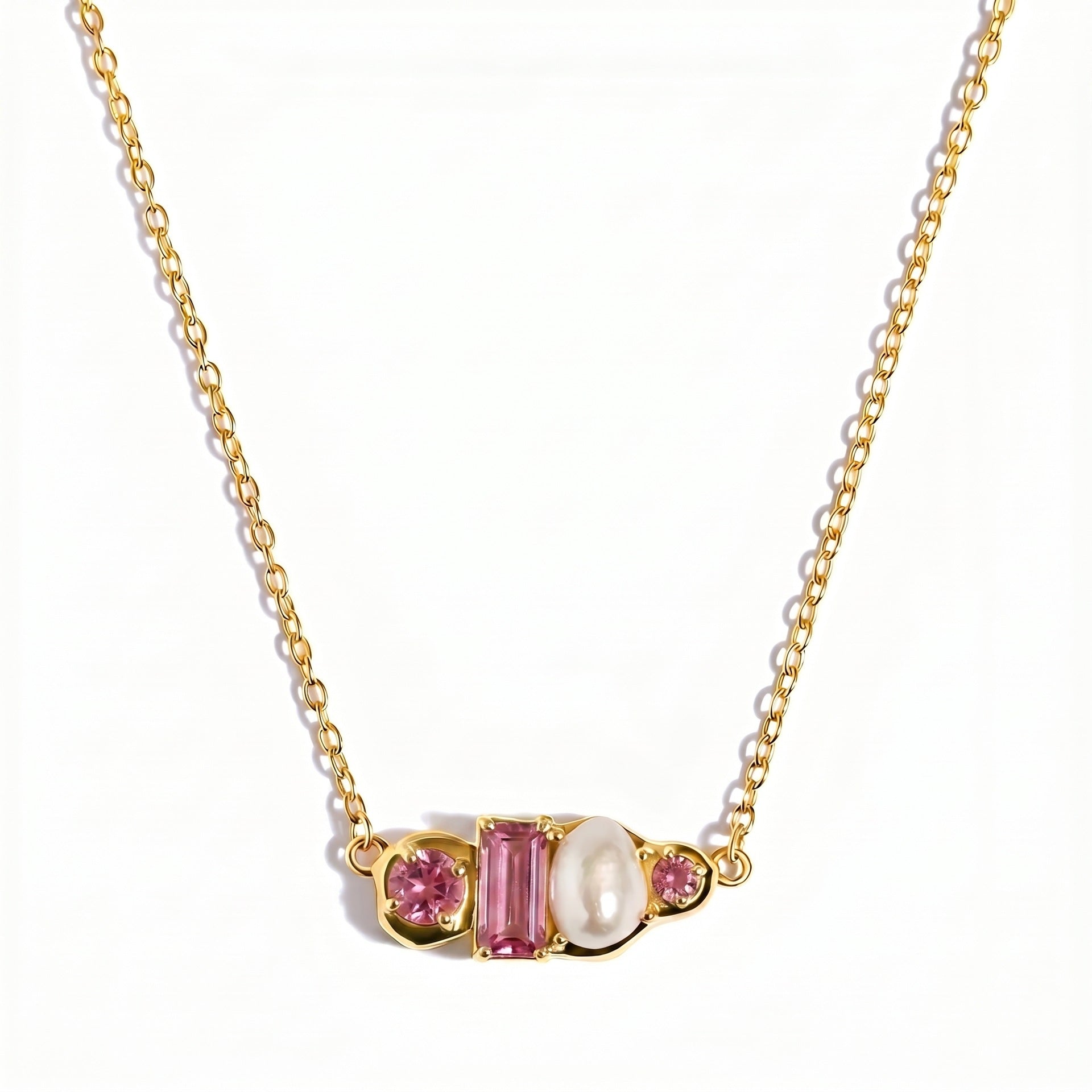 Wholesale Trendy Birthstone Pearl Necklace 18K Gold Plated Stainless Steel Geometric Pendant Fashion Jewelry Gift
