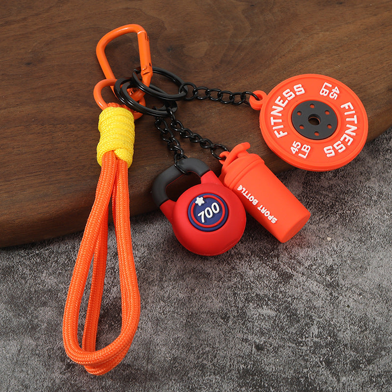 Wholesale Creative mini fitness barbell keychain