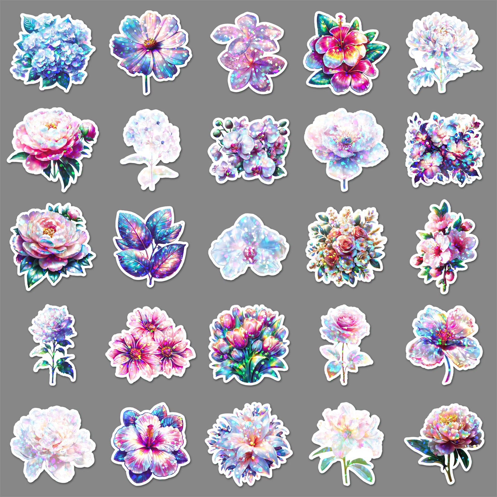 Wholesale  50pcs/pack Glitter Laser Colorful Flower Stickers