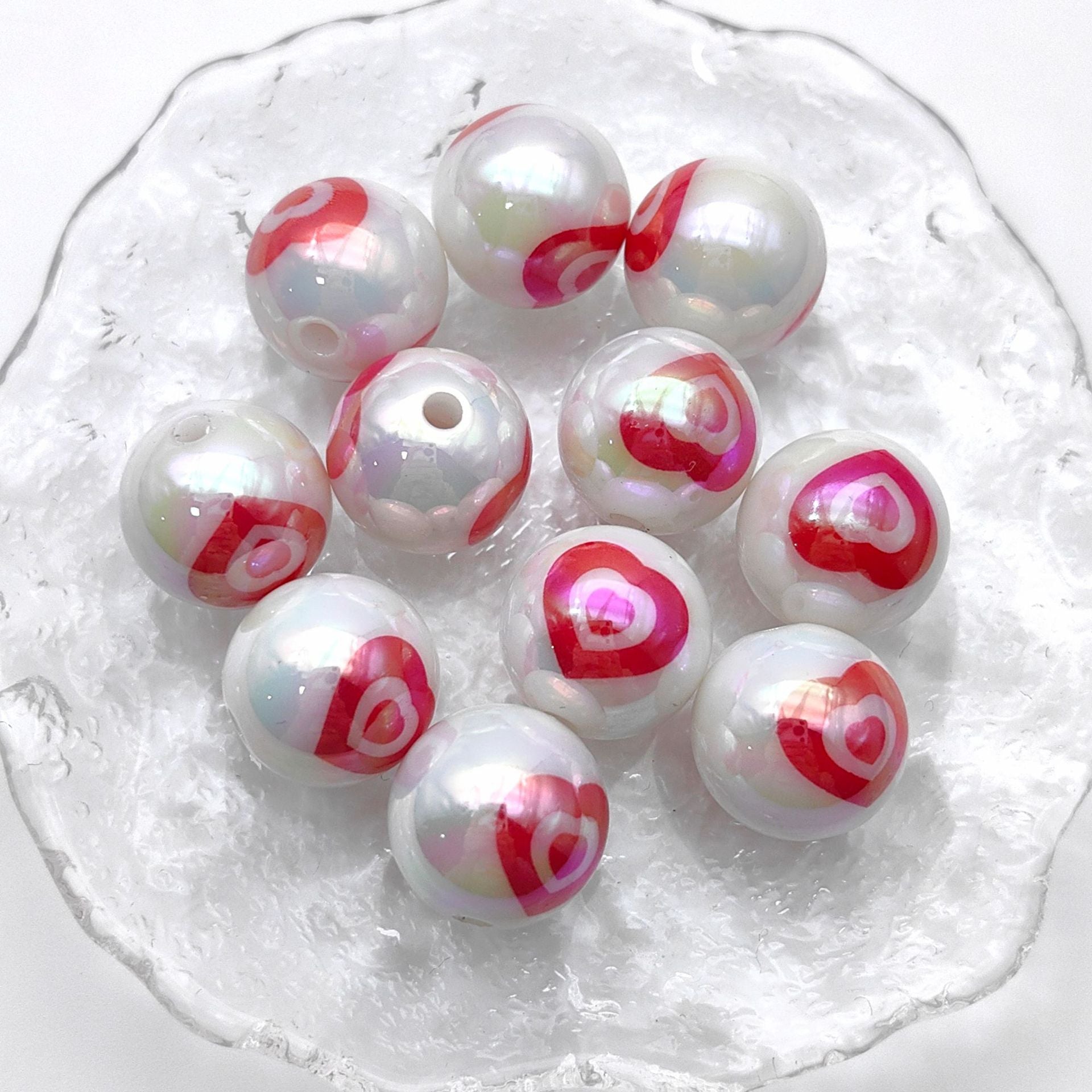 Wholesale 20pcs Acrylic Plating UV Color Heart LOVE 16mm Printing  Beads