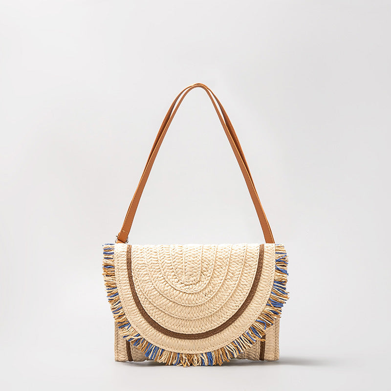 Wholesale Crossbody Hand-held Ethnic Style Summer Beach Tassel Straw Bag