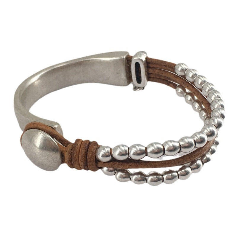 Wholesale Bohemian style double layer stitching bracelet beaded leather bracelet